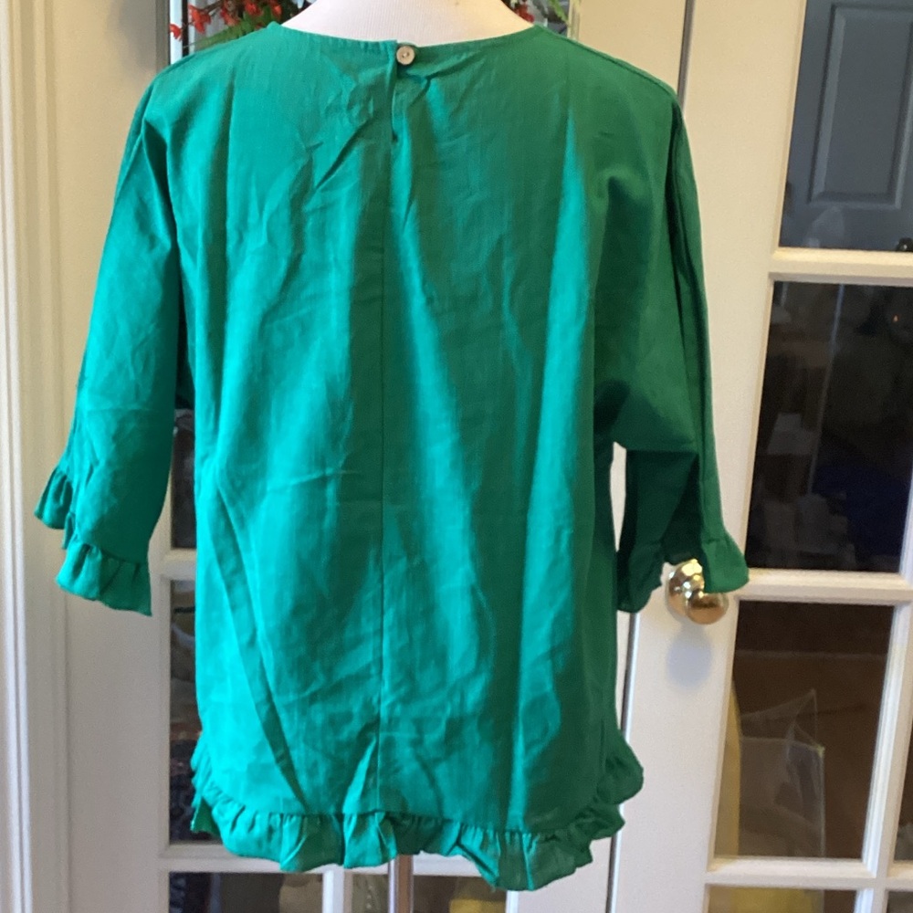 Elegant Emerald Ruffle Blouse - Picture 3 of 10